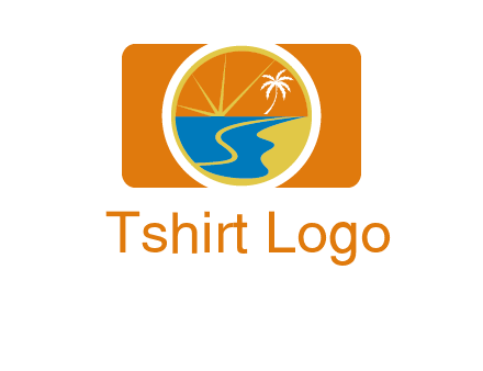 beach with palm tree and sun in camera photography logo