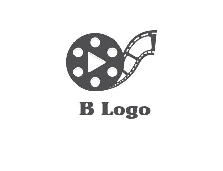 play button inside film reel logo