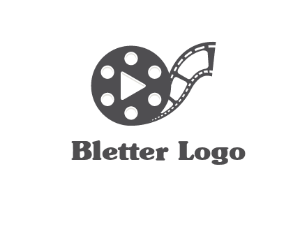 play button inside film reel logo