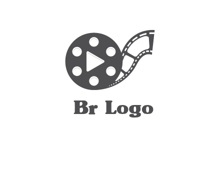 play button inside film reel logo