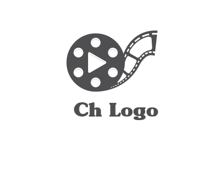 play button inside film reel logo