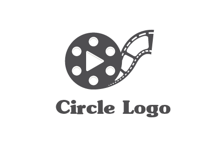 play button inside film reel logo