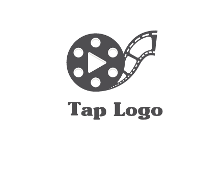 play button inside film reel logo