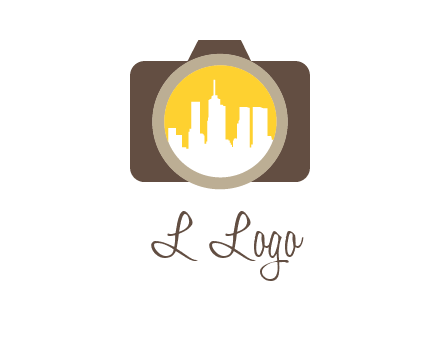 skyscrapers in camera lens photography logo