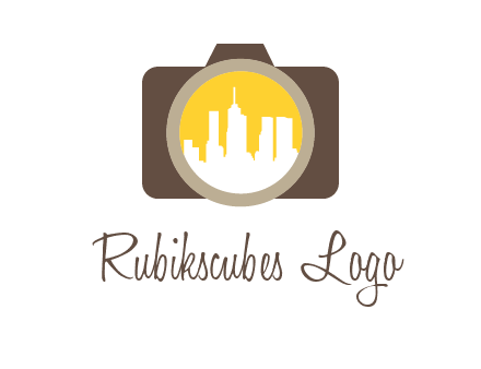 skyscrapers in camera lens photography logo