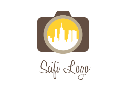 skyscrapers in camera lens photography logo