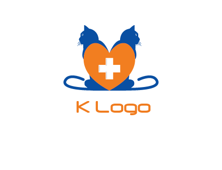 medical sign inside heart with two cats logo