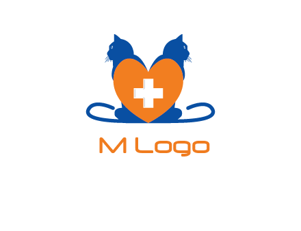 medical sign inside heart with two cats logo