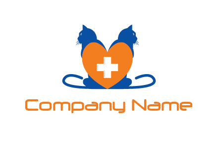 medical sign inside heart with two cats logo