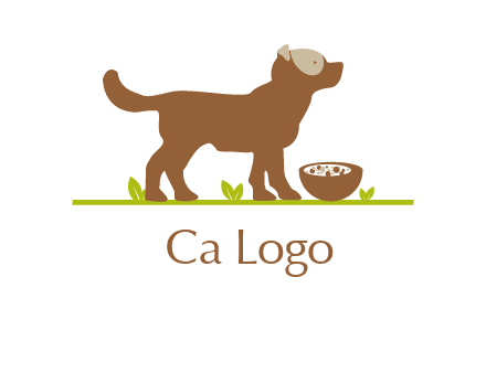 food bowl in front of dog pet logo