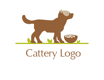 food bowl in front of dog pet logo