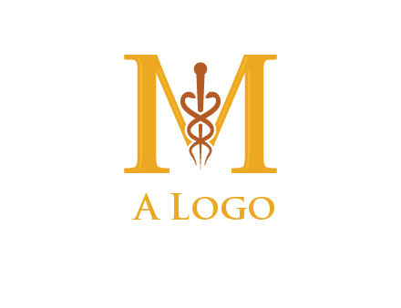 medical sign between letter M logo