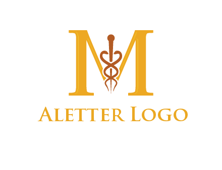 medical sign between letter M logo