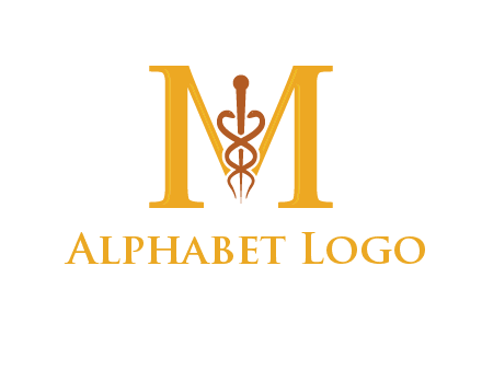 medical sign between letter M logo