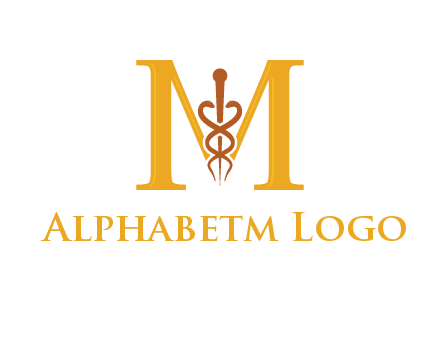 medical sign between letter M logo