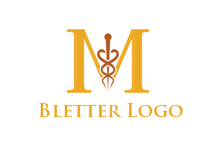 medical sign between letter M logo