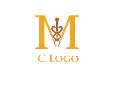 medical sign between letter M logo