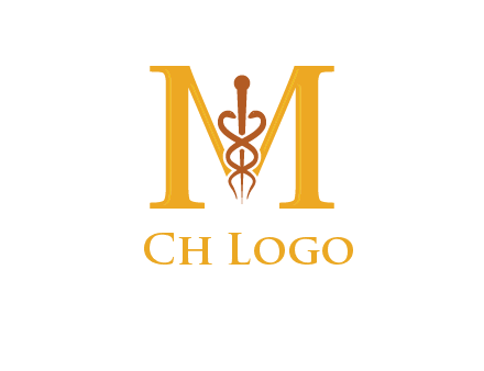 medical sign between letter M logo