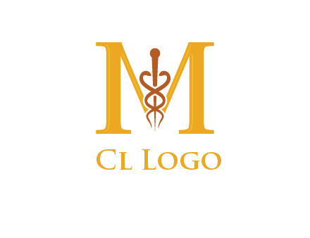 medical sign between letter M logo