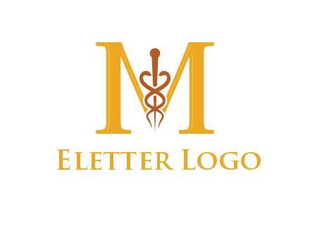 medical sign between letter M logo