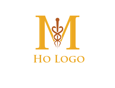 medical sign between letter M logo