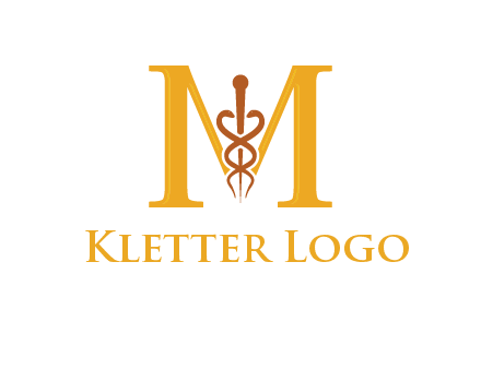 medical sign between letter M logo