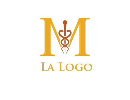 medical sign between letter M logo