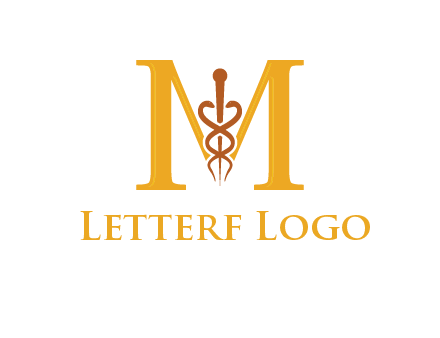 medical sign between letter M logo