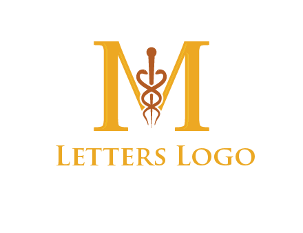 medical sign between letter M logo