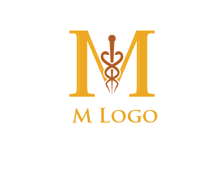 medical sign between letter M logo