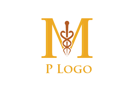 medical sign between letter M logo