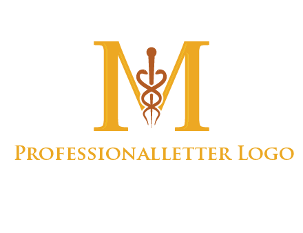 medical sign between letter M logo