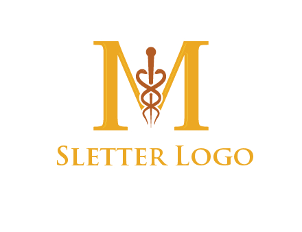 medical sign between letter M logo