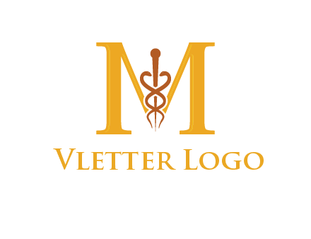 medical sign between letter M logo