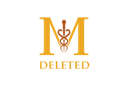 medical sign between letter M logo