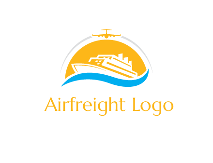 ship over the sun with water and airplane logo