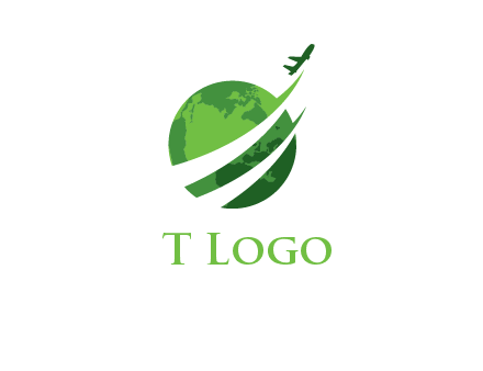 airplane going up making swoosh inside globe logo