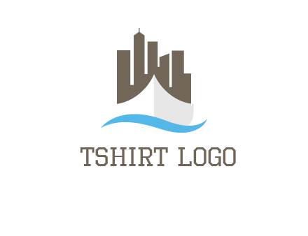 ship incorporated with city skyline and wave logo