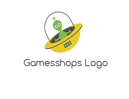 cartoon spaceship and alien logo