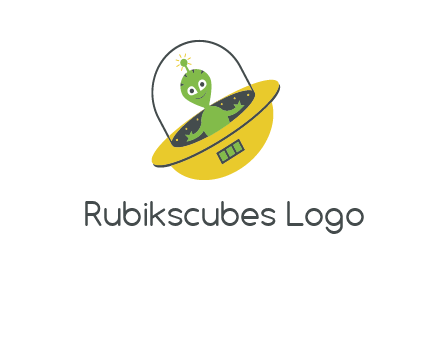 cartoon spaceship and alien logo