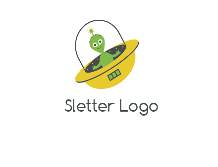 cartoon spaceship and alien logo