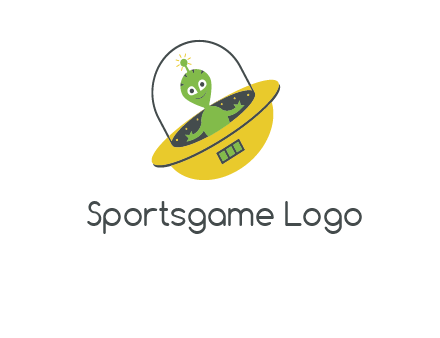 cartoon spaceship and alien logo