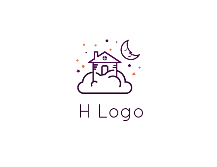 house on cloud with moon and stars logo