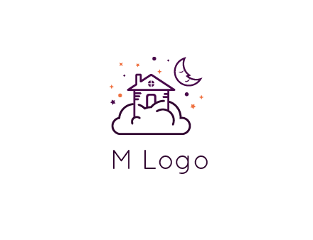 house on cloud with moon and stars logo