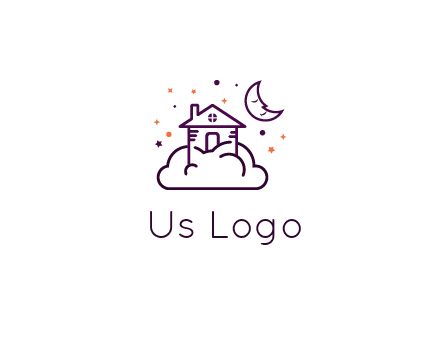 house on cloud with moon and stars logo