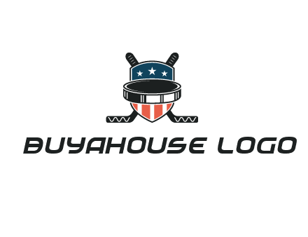 hockey stick behind shield with us flag logo