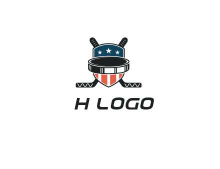 hockey stick behind shield with us flag logo