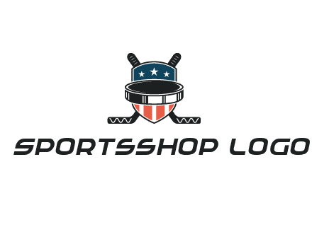 hockey stick behind shield with us flag logo