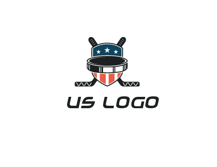 hockey stick behind shield with us flag logo