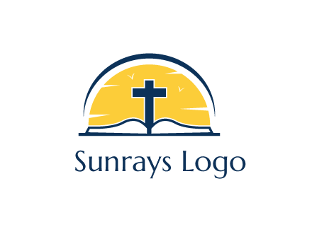 cross and bible in front of sun logo